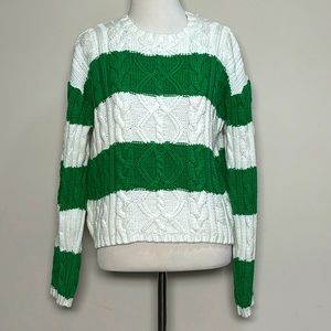 Chaus Sport Women’s Green & White Long Sleeve Cotton Knit Sweater Size Medium